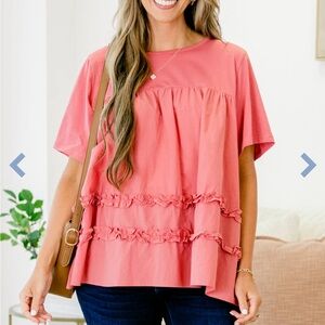 Chic Soul Coral Ruffle Blouse